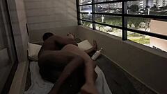 Amateur couple bangs hard on balcony with big tits bouncing