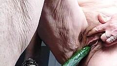 Granny's Hairy Beaver Stuffed Deep with Thick Cucumber