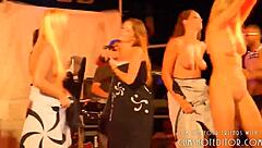 Blonde Amateurs Strip Naked Dancing Wild on Beach Party Stage