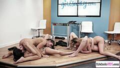 busty artificial models get pussy licked by lesbian scientist lingerie