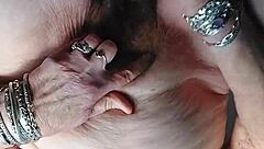 german granny stuffs hairy pussy with dildo cucumber