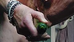 granny fucks hairy pussy with cucumber