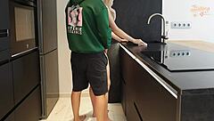 roommates sneak kitchen hookup for tight blonde creampie doggystyle passion