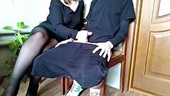 risky handjob tease near juicy mature milf's fat hairy pussy and saggy tits