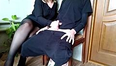 risky handjob tease near juicy mature milf's fat hairy pussy and saggy tits