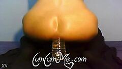 big ass brunette rides water bottle deep in asshole