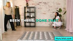 skinny sexy brunette masseuse charlie valentine slides into wet nuru bliss with evan stone