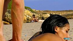 brunette babe dances strips teases beach sex deepthroat cum