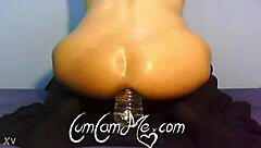 big ass brunette rides water bottle deep in asshole