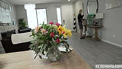 audrey madison, blindfolded blonde milf takes massive cock doggystyle pounding