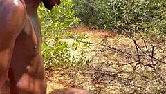 Homemade outdoor creampie with juicy ebony pussy