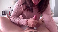 pretty sparkly eyed girl sucks cock for hot cum sip