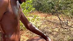 Homemade outdoor creampie with juicy ebony pussy