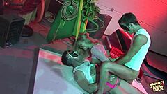 High heels stockings factory girl dives into double penetration doggy gangbang frenzy