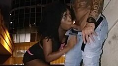 tricked this hot black ts into public outdoor pussy fuck on the street 😈🍆