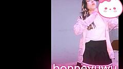 bonneyuwu the cute argentinian teen masturbates her tight pussy on bed in skirt