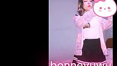 bonneyuwu the cute argentinian teen masturbates her tight pussy on bed in skirt