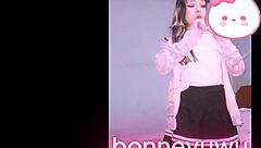 bonneyuwu the cute argentinian teen masturbates her tight pussy on bed in skirt