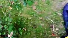 barefoot nylon tease balances outdoors in sheer pantyhose thrill