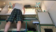 Hot babe's pink skirt upskirt caught on hidden work cam