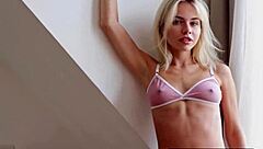 Petite Russian Blonde Strips Nude Small Tits Bubble Butt