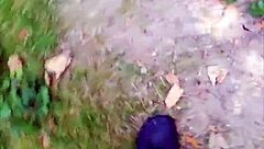 barefoot nylon tease balances outdoors in sheer pantyhose thrill