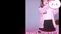 bonneyuwu the cute argentinian teen masturbates her tight pussy on bed in skirt