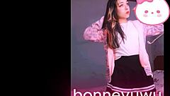 bonneyuwu the cute argentinian teen masturbates her tight pussy on bed in skirt