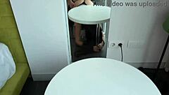 big ass babe stuck under table in panties gets horny doggy pounding pov with moans and orgasm