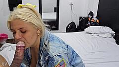 hey watch this golden-haired blonde suck my cock till it throbs huge