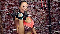 fitness babes maxine x and nyssa nevers sweat through steamy gym lesbian play