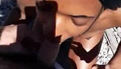 Fisherman showers dirty ebony stripper outdoors