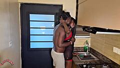 skinny ebony teen's tight ass pounded hard doggystyle in kitchen!