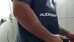 Masked tattooed stud showers toys to cum