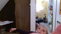 Curvy hairy mature plays pantyhose pussy solo