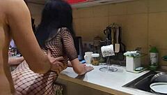 stockinged milf wife surrenders ass for intense kitchen anal kissing