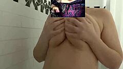 hot curvy babe massages huge natural tits in wet shower moaning