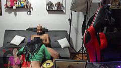 hot brunette invites bull over while cuck watches phone