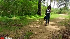 asian milf fucks local ebony boyfriend outdoors rough