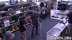 bimbo sneaks hardcore pounding behind shop counter