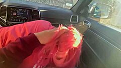 asian babe slurps cock in car for massive cumshot