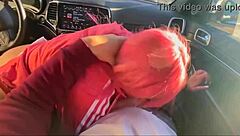 asian babe slurps cock in car for massive cumshot