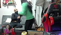 hot brunette invites bull over while cuck watches phone