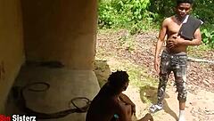 asian milf fucks local ebony boyfriend outdoors rough