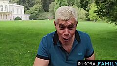 Dan's Chubby Brunette Gets Double Team Doggystyle Cum Mouth