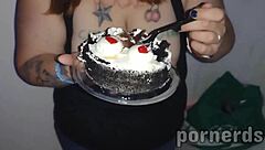 Scarlett devours 11 loads on birthday cake like a nasty arcade slut