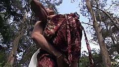 Skinny Ebony And Big-Tit Brunette Scissor In Forest