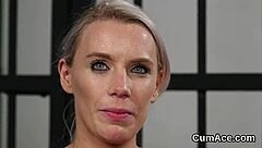 Wacky honey gulps every drop from massive bukkake facial cumshot