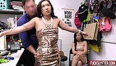 Asian party thieves caught fucking at office