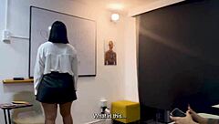 milf teacher demonstrates fucking techniques on teen boy and girl in classroom threesome